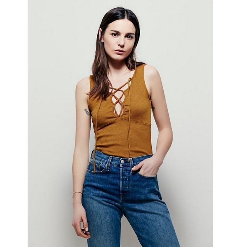 [Free People] Emmylou Lace Up Tank Top Gold